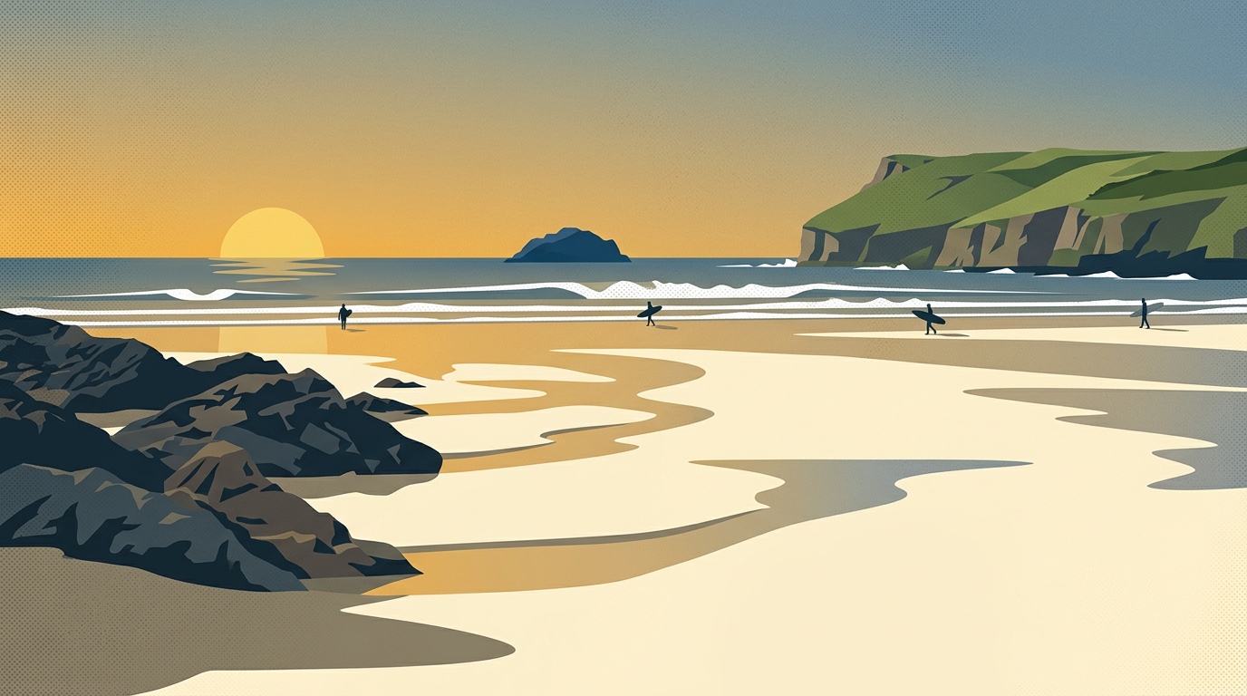 Illustration of Pentire Point and the Tubestation by Polzeath beach